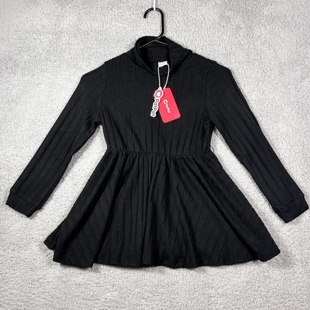 Patpat Ribbed Dress Girls 8-9 Y Black Polyester Blend‎ Long Sleeve Mock Neck NWT
